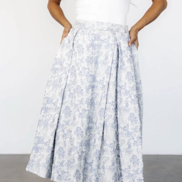 Baltic Born Dresses & Skirts - Baltic Born Jeanne Pleated Midi Skirt Cottagecore Boho Blue and Pearl SZ M